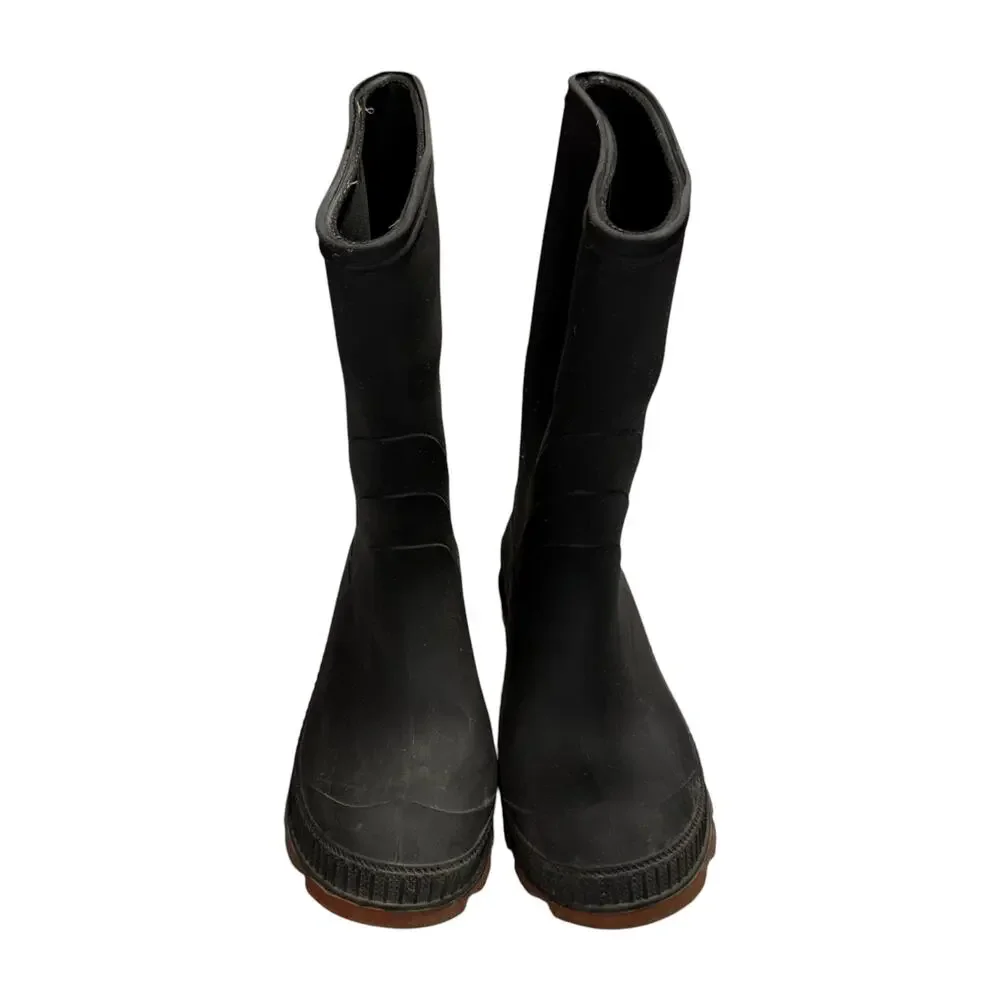 Black Rubber Rain Boots Tall Lug Sole Waterproof Wellies Size 4 Youth